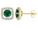 1.00 Carat (ctw) Lab Created Emerald Halo Earrings in 10K Yellow Gold with Diamonds